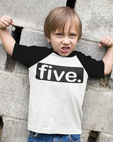 Five. Minimalist 5th Birthday Raglan T-Shirt for Boys