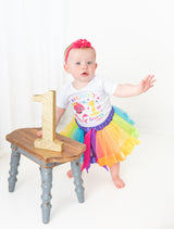 Rainbow Shark 1st Birthday Outfit for Girls – Long Sleeve Bodysuit, Tutu Skirt & Headband Set