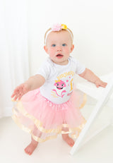 Baby Shark 1st Birthday Outfit for Girls – Short Sleeve Bodysuit, Pink Tutu Skirt & Headband Set