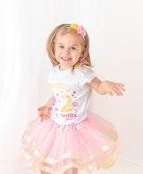 Baby Shark 2nd Birthday Outfit for Girls – Short Sleeve Bodysuit, Pink Tutu Skirt & Headband Set