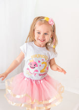 Baby Shark 2nd Birthday Outfit for Girls – Short Sleeve Bodysuit, Pink Tutu Skirt & Headband Set