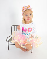 Two Sweet 2nd Birthday Outfit for Girls – Long Sleeve Bodysuit, Pink & Gold Tutu Skirt & Bow Headband Set