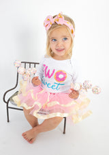 Two Sweet 2nd Birthday Outfit for Girls – Long Sleeve Bodysuit, Pink & Gold Tutu Skirt & Bow Headband Set