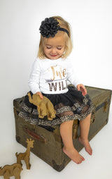 Wild Two 2nd Birthday Outfit for Girls – Long Sleeve Shirt, Leopard Tutu Skirt & Headband Set