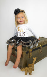 Wild Two 2nd Birthday Outfit for Girls – Long Sleeve Shirt, Leopard Tutu Skirt & Headband Set
