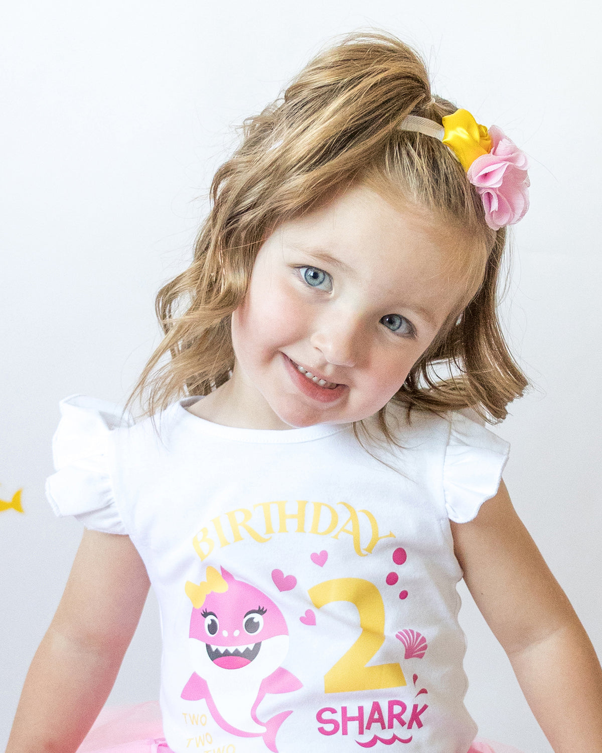 Luke and Lulu Shark 2nd Birthday Shirt Girl - Flutter Sleeve Cotton Toddler Tee