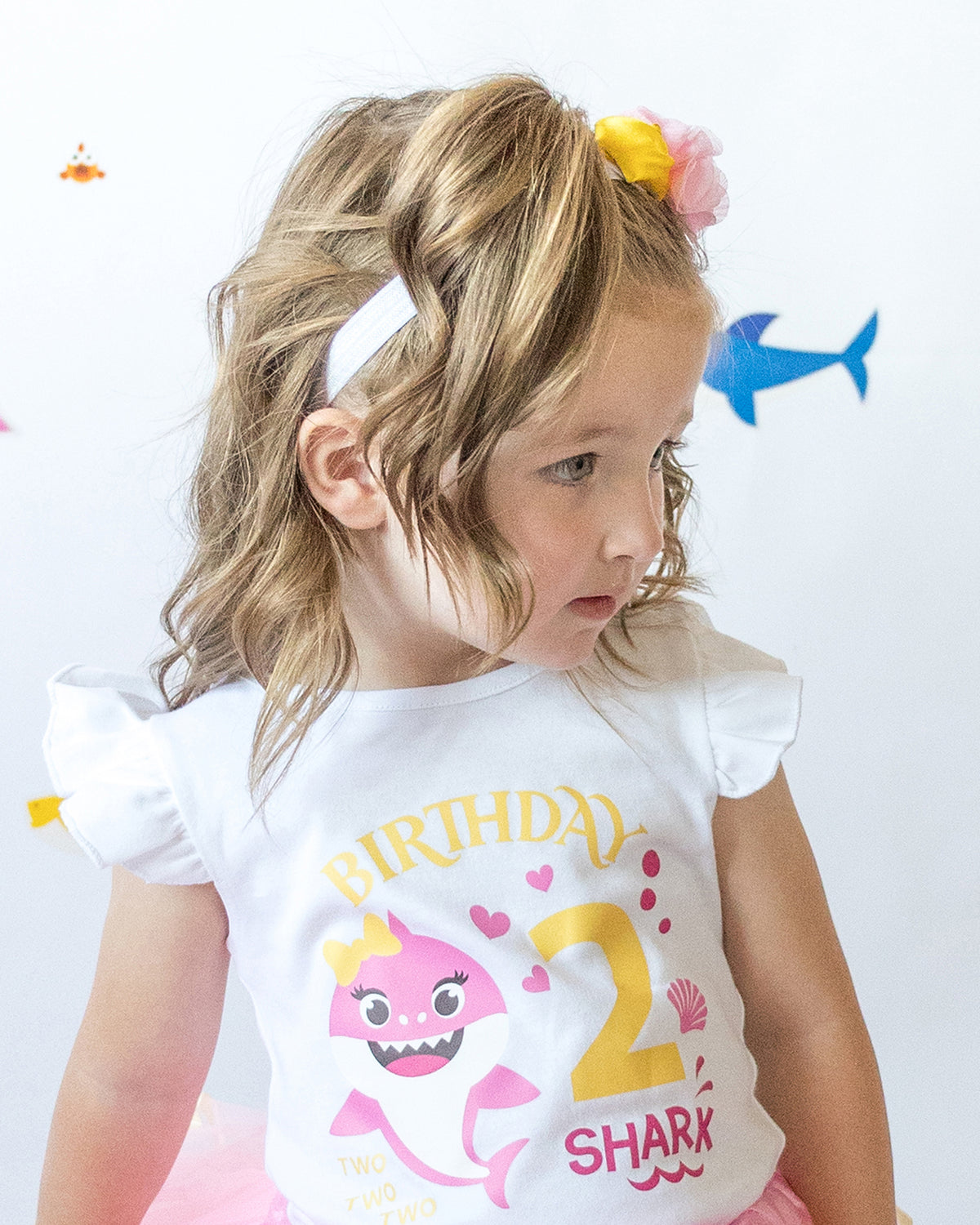 Luke and Lulu Shark 2nd Birthday Shirt Girl - Flutter Sleeve Cotton Toddler Tee