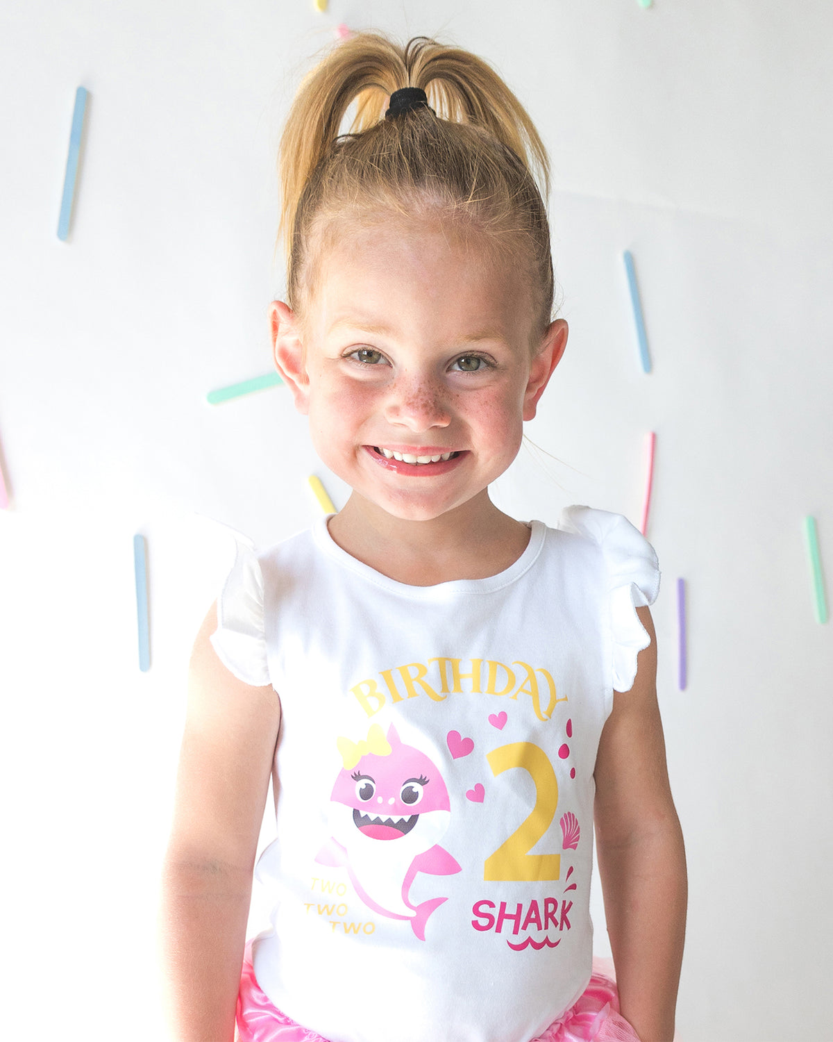 Luke and Lulu Shark 2nd Birthday Shirt Girl - Flutter Sleeve Cotton Toddler Tee