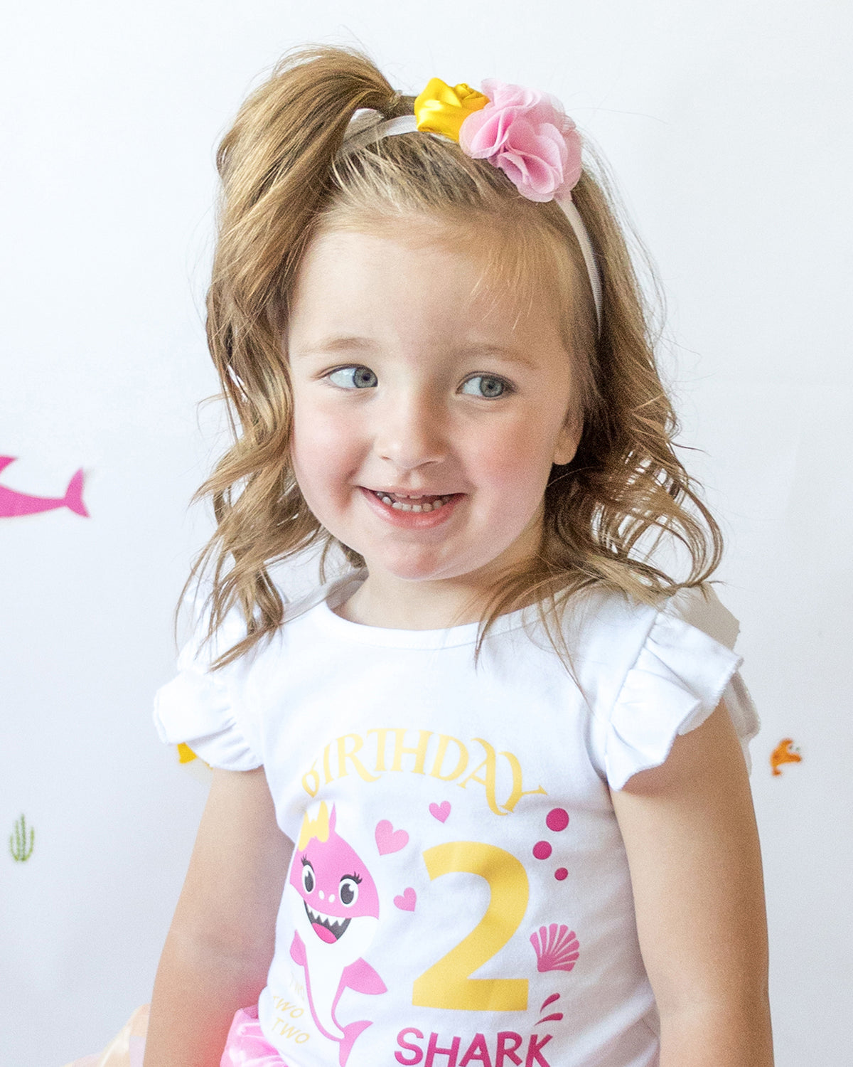 Luke and Lulu Shark 2nd Birthday Shirt Girl - Flutter Sleeve Cotton Toddler Tee