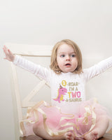 Two Rex 2nd Birthday Outfit for Girls – Pink Dinosaur Long Sleeve Bodysuit, Tutu Skirt & Headband Set