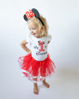 Minnie Red 1st Birthday Outfit for Girls – Short Sleeve Bodysuit, Red Tutu Skirt & Mouse Ear Headband Set