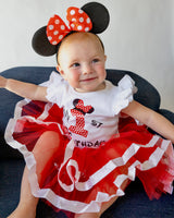 Minnie Red 1st Birthday Outfit for Girls – Short Sleeve Bodysuit, Red Tutu Skirt & Mouse Ear Headband Set