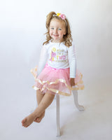 Two Rex 2nd Birthday Outfit for Girls – Pink Dinosaur Long Sleeve Bodysuit, Tutu Skirt & Headband Set