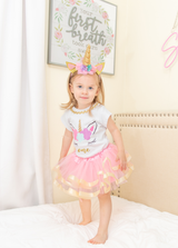 Unicorn 1st Birthday Outfit for Girls – Short Sleeve Bodysuit, Tutu Skirt & Headband Set