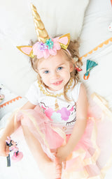 Unicorn 1st Birthday Outfit for Girls – Short Sleeve Bodysuit, Tutu Skirt & Headband Set