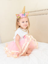 Unicorn 1st Birthday Outfit for Girls – Short Sleeve Bodysuit, Tutu Skirt & Headband Set