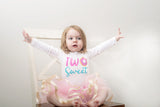 Two Sweet 2nd Birthday Outfit for Girls – Long Sleeve Bodysuit, Pink & Gold Tutu Skirt & Bow Headband Set