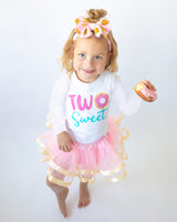 Two Sweet 2nd Birthday Outfit for Girls – Long Sleeve Bodysuit, Pink & Gold Tutu Skirt & Bow Headband Set