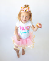 Two Sweet 2nd Birthday Outfit for Girls – Short Sleeve Bodysuit, Pink & Gold Tutu Skirt & Bow Headband Set