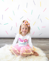 Two Sweet 2nd Birthday Outfit for Girls – Long Sleeve Bodysuit, Pink & Gold Tutu Skirt & Bow Headband Set