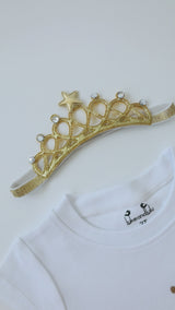 Pink & Gold Crown 2nd Birthday Outfit for Girls – Short Sleeve Bodysuit, Tutu Skirt & Tiara Headband Set