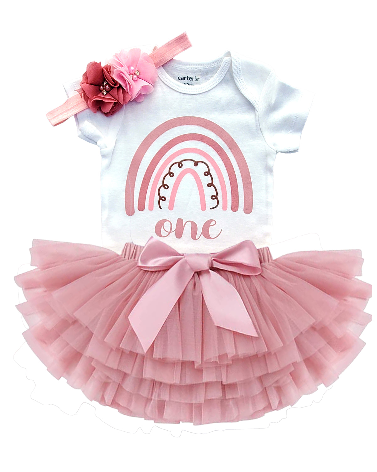 Luke and Lulu 1st First Birthday Baby Girl Tutu Outfit - Onederful - Rainbow Rose Boho Chic - 18M Short Sleeve