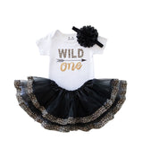 Wild One 1st Birthday Outfit for Girls – Short Sleeve Bodysuit, Leopard Tutu Skirt & Headband Set