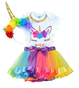 Unicorn 1st Birthday Outfit for Girls – Short Sleeve Bodysuit, Rainbow Tutu Skirt & Unicorn Headband Set