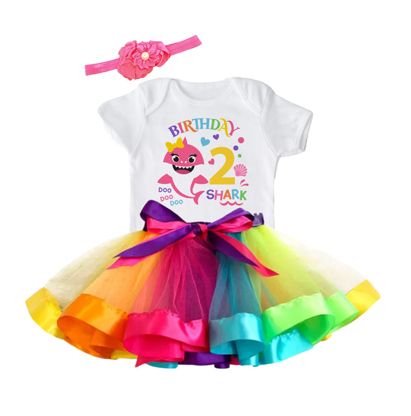 Second Birthday Baby Girl Rainbow Shark Outfit for 2 Year Old Girl