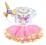 Unicorn 1st Birthday Outfit for Girls – Short Sleeve Bodysuit, Tutu Skirt & Headband Set