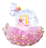 Baby Shark 1st Birthday Outfit for Girls – Long Sleeve Bodysuit, Pink Tutu Skirt & Headband Set