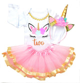 Unicorn 2nd Birthday Outfit for Girls – Long Sleeve Bodysuit, Pink Tutu Skirt & Unicorn Headband Set