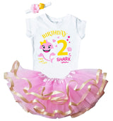 Baby Shark 2nd Birthday Outfit for Girls – Short Sleeve Bodysuit, Pink Tutu Skirt & Headband Set