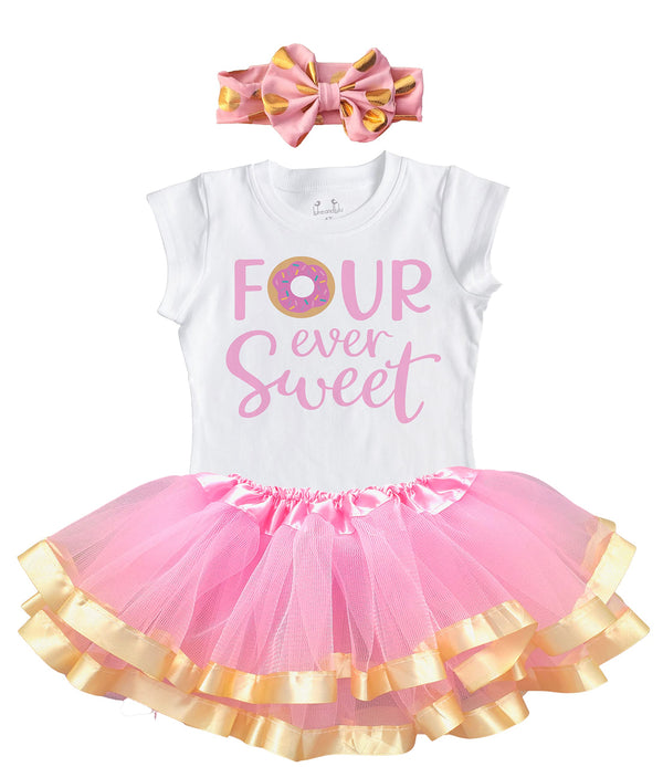 Luke and Lulu 4th Fourth Bday Birthday Girl Outfit - Four Ever Sweet Pink
