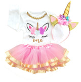 Unicorn 1st Birthday Outfit for Girls – Long Sleeve Bodysuit, Tutu Skirt & Headband Set