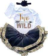 Wild Two 2nd Birthday Outfit for Girls – Long Sleeve Shirt, Leopard Tutu Skirt & Headband Set