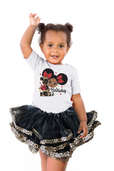 Leopard Afro Puff 1st Birthday Outfit for Girls – Short Sleeve Bodysuit, Tutu Skirt & Headband Set