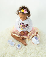 Pink & Gold Afro Puffs 1st Birthday Outfit for Girls – Long Sleeve Bodysuit, Tutu Skirt & Headband Set