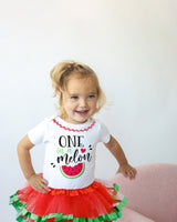 One in a Melon 1st Birthday Outfit for Girls – Short Sleeve Bodysuit, Watermelon Tutu Skirt & Headband Set