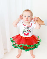 One in a Melon 1st Birthday Outfit for Girls – Short Sleeve Bodysuit, Watermelon Tutu Skirt & Headband Set
