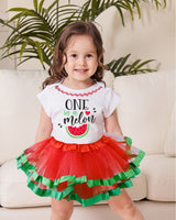 One in a Melon 1st Birthday Outfit for Girls – Short Sleeve Bodysuit, Watermelon Tutu Skirt & Headband Set