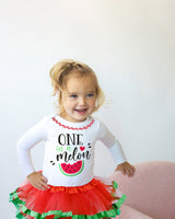 One in a Melon 1st Birthday Outfit for Girls – Long Sleeve Bodysuit, Watermelon Tutu Skirt & Headband Set