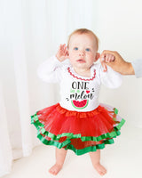 One in a Melon 1st Birthday Outfit for Girls – Long Sleeve Bodysuit, Watermelon Tutu Skirt & Headband Set