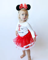 Minnie Red 1st Birthday Outfit for Girls – Long Sleeve Bodysuit, Red Tutu Skirt & Mouse Ear Headband Set