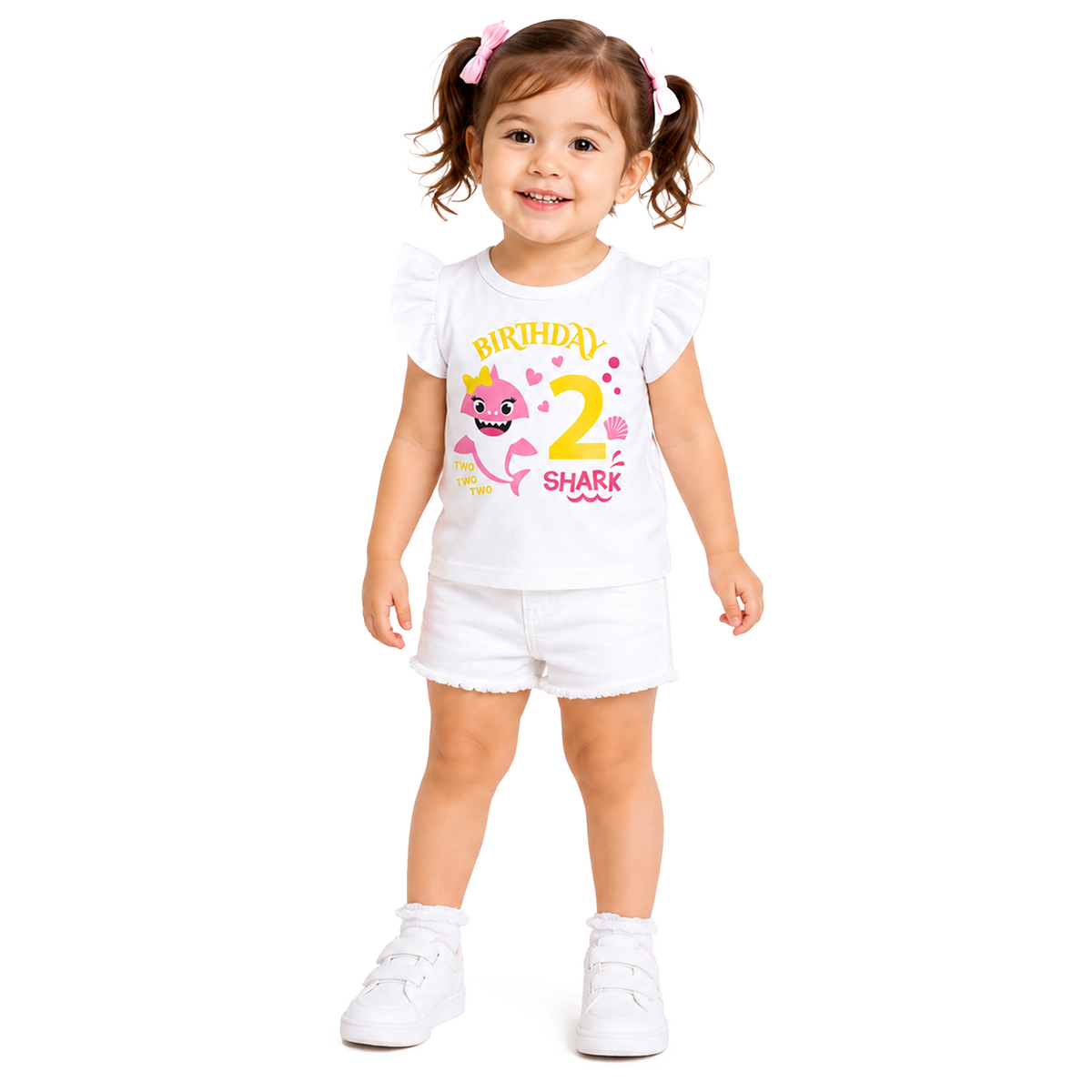 Luke and Lulu Shark 2nd Birthday Shirt Girl - Flutter Sleeve Cotton Toddler Tee