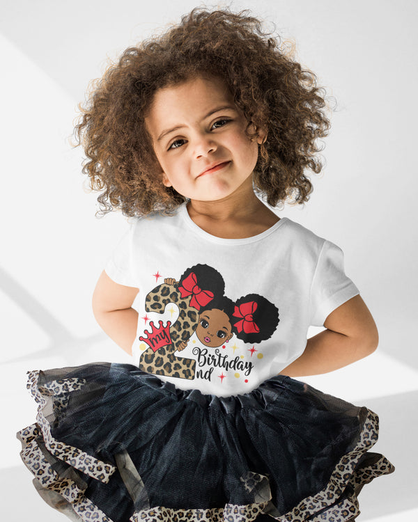 Afro Puff 2nd Birthday Outfit for Girls – Short Sleeve Bodysuit, Leopard Tutu Skirt & Headband Set