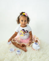 Afro Puff 2nd Birthday Outfit for Girls – Short Sleeve Bodysuit, Pink & Gold Tutu Skirt & Headband Set