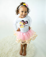 Afro Puff 2nd Birthday Outfit for Girls – Long Sleeve Bodysuit, Pink & Gold Tutu Skirt & Headband Set