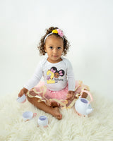 Afro Puff 2nd Birthday Outfit for Girls – Long Sleeve Bodysuit, Pink & Gold Tutu Skirt & Headband Set