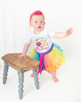 Rainbow Shark 2nd Birthday Outfit for Girls – Short Sleeve Bodysuit, Tutu Skirt & Headband Set